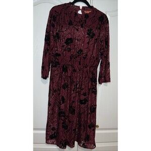 Modcloth Lace Dress Burgandy High Neck Midi Stretch Boho Festival Peasant XL